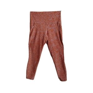 High-Waist Patterned Workout Capri Leggings - Rust/Coral